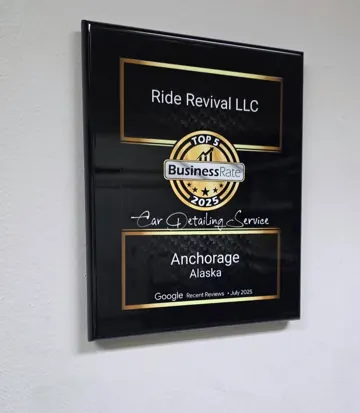 Award plaque: Top 5 Car Detailing Service, Anchorage, 2025 (BusinessRate)
